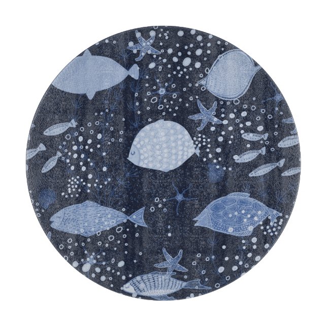 Monochrome sleeping fishes, dark pattern. cutting board (Front)
