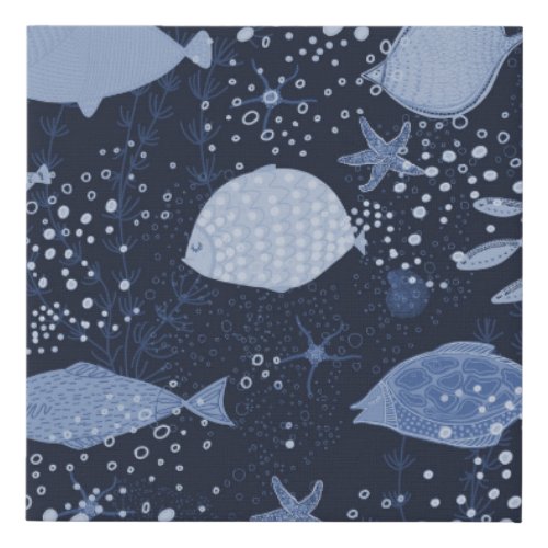 Monochrome sleeping fishes dark pattern faux canvas print