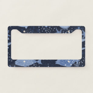 Monochrome sleeping fishes, dark pattern. license plate frame