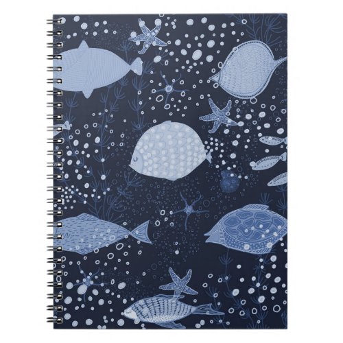 Monochrome sleeping fishes dark pattern notebook