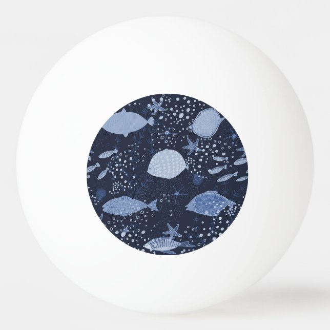 Monochrome sleeping fishes, dark pattern. ping pong ball (Front)