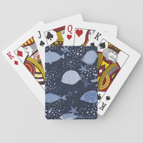 Monochrome sleeping fishes dark pattern playing cards