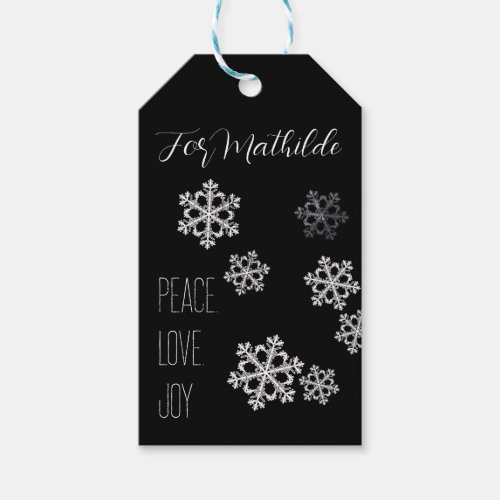 Monochrome Snowflake Christmas Pattern with Script Gift Tags