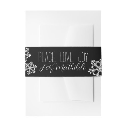 Monochrome Snowflake Christmas Pattern with Script Invitation Belly Band