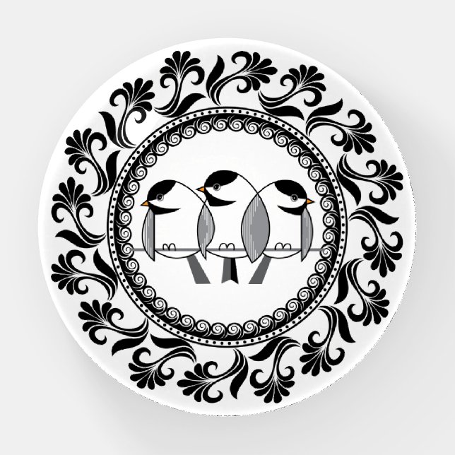 Monochrome Sparrows Paperweight (Front)