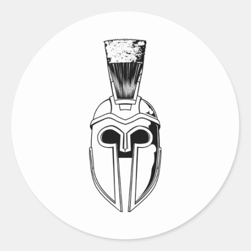 Monochrome Spartan helmet illustration Classic Round Sticker