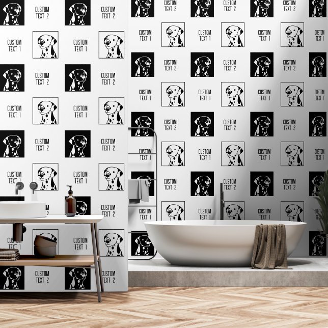 MONOCHROME SPOTTY BLACK WHITE DOGS CARTOON DRAWING WALLPAPER  (Bathroom)