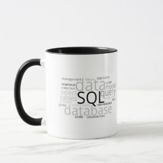 Monochrome SQL Database Word Cloud