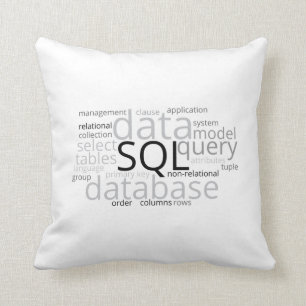 Monochrome SQL Database Word Cloud Throw Pillow