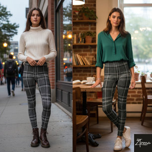 Monochrome Square Plaid Dark Gray Check Leggings