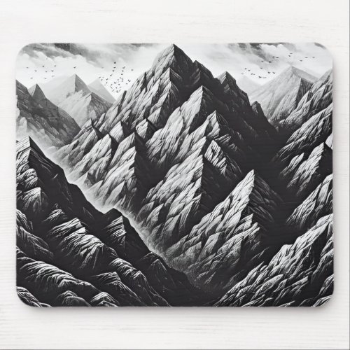 Monochrome Stone Wall with Rough Mountain Texture Mouse Pad