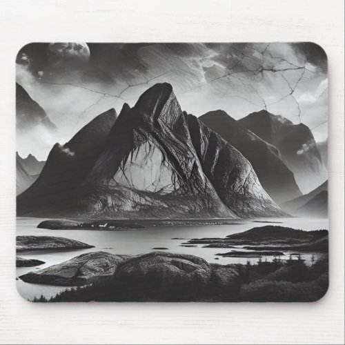 Monochrome Stone Wall with Rough Mountain Texture Mouse Pad