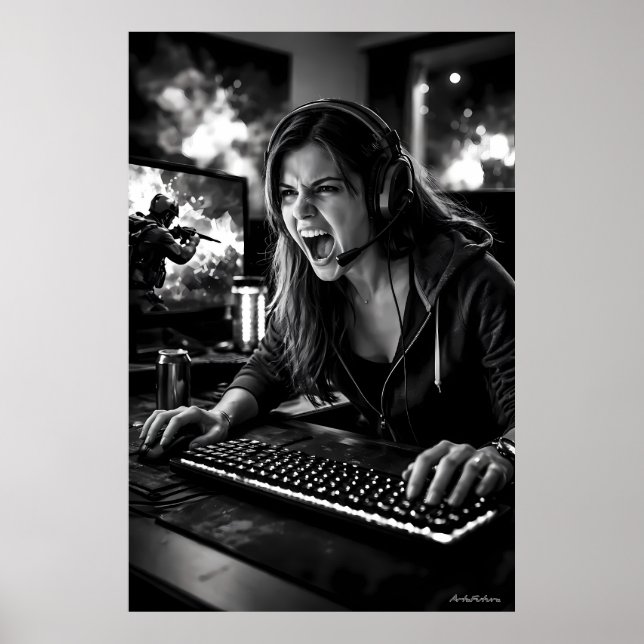 Monochrome Stress Burst Gamer Room Poster (Front)