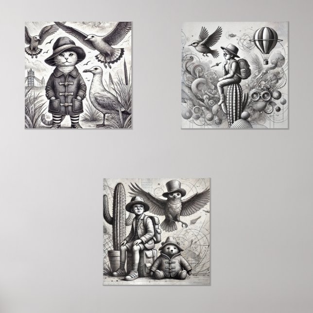 "Monochrome Surrealism Collection" Wall Art Sets (Front)