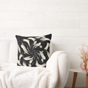 Monochrome Swirl of Elegance Throw Pillow