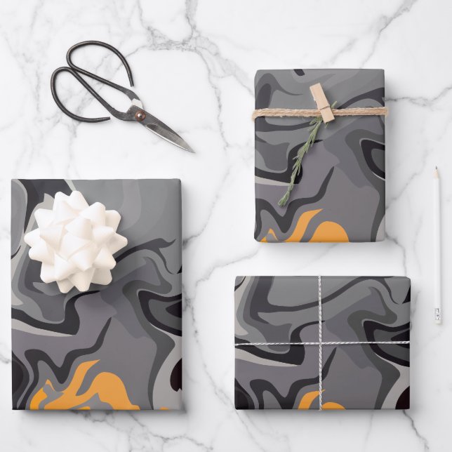 Monochrome Swirls with Fiery Highlights Wrapping Paper Sheets (Front)