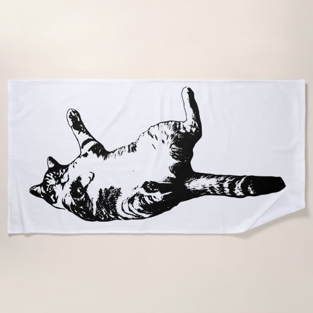 Monochrome Tabby Lines Beach Towel (Front)
