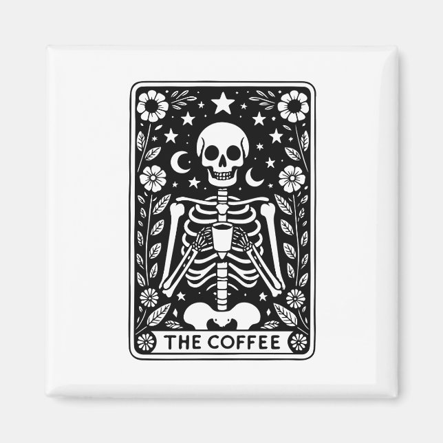 Monochrome "The Coffee" Skeleton Tarot Card | Magnet (Front)