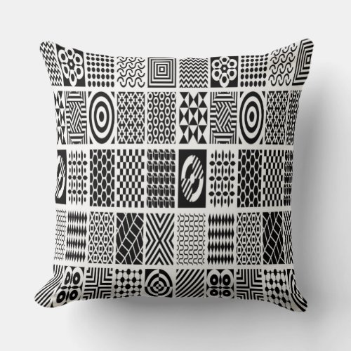 Monochrome tile black and white geometrical throw pillow