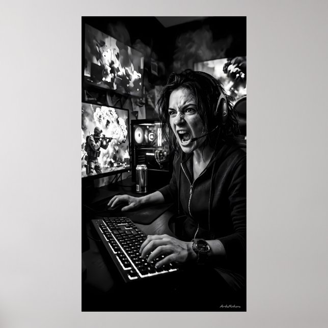 Monochrome Total Rage Gaming Room Poster (Front)