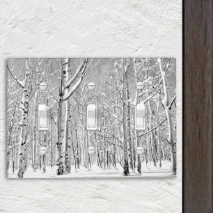 Monochrome Towering Aspen Trees in Winter Snow Light Switch Cover