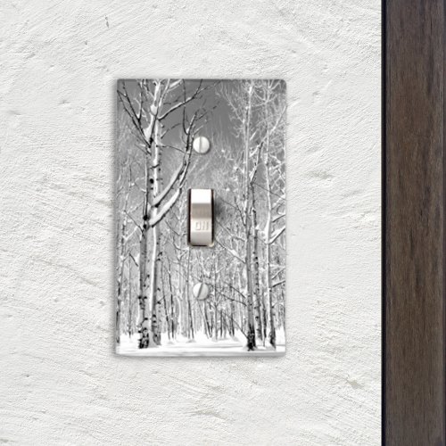 Monochrome Towering Aspen Trees in Winter Snow Light Switch Cover