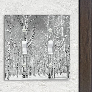 Monochrome Towering Aspen Trees in Winter Snow Light Switch Cover