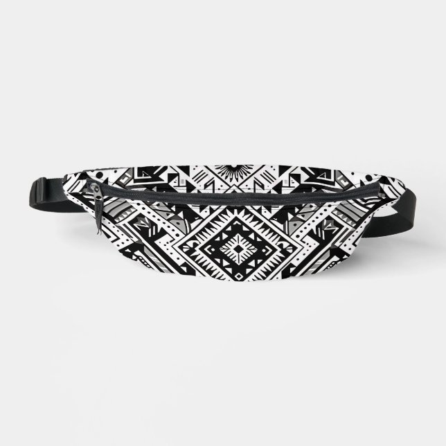 Monochrome Tribal- Bold Symmetry in Black Fanny Pack (Front)