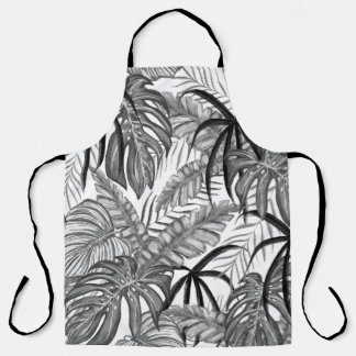 Monochrome Tropical Leaves Pattern | Elegant Black Apron