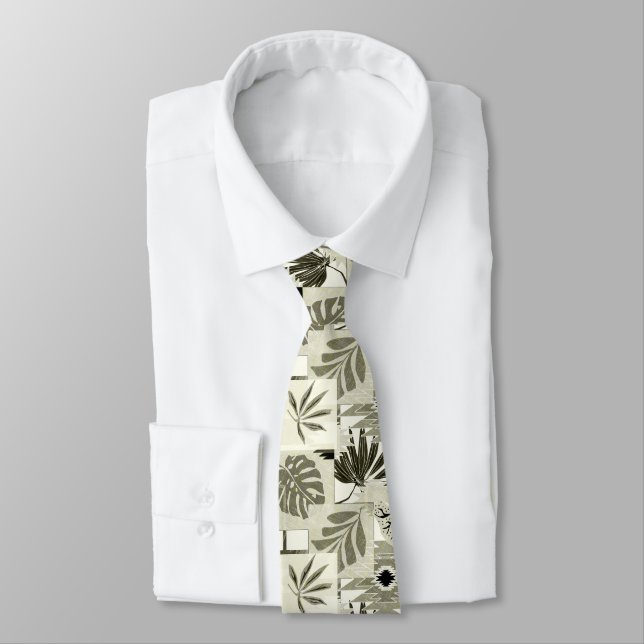 Monochrome tropical pattern. neck tie (Tied)