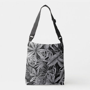 Monochrome Tropical, Watercolor Leaves Texture. Crossbody Bag