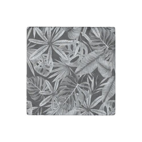 Monochrome Tropical Watercolor Leaves Texture Stone Magnet