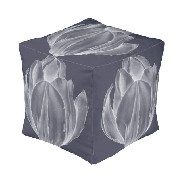 Monochrome Tulip I Pouf (Angled Front)
