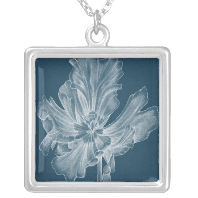 Monochrome Tulip II Silver Plated Necklace (Front)