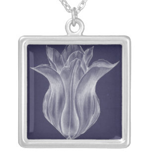 Monochrome Tulip III Silver Plated Necklace