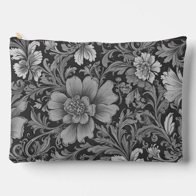 Monochrome Vintage Floral Pattern  Accessory Pouch (Front)