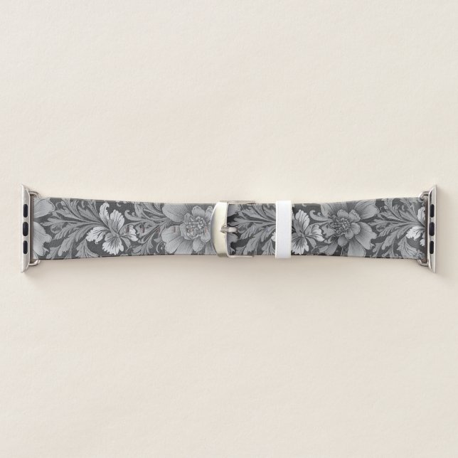 Monochrome Vintage Floral Pattern  Apple Watch Band (Band)