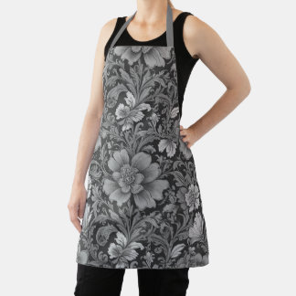 Monochrome Vintage Floral Pattern Apron