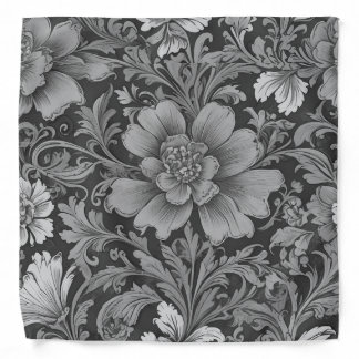 Monochrome Vintage Floral Pattern Bandana