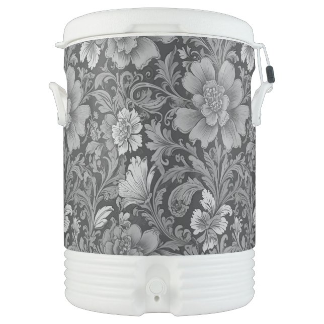 Monochrome Vintage Floral Pattern  Beverage Cooler (Front)