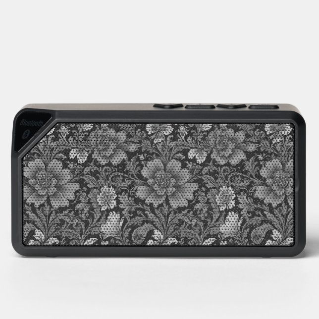 Monochrome Vintage Floral Pattern  Bluetooth Speaker (Front)