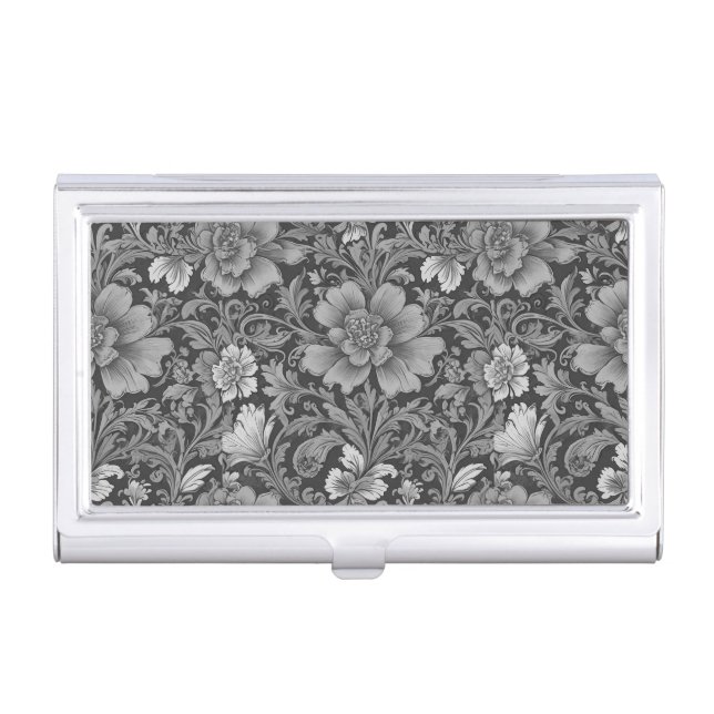 Monochrome Vintage Floral Pattern  Business Card Case (Front)