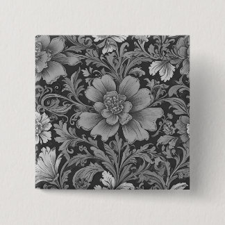 Monochrome Vintage Floral Pattern  Button