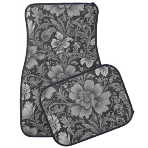 Monochrome Vintage Floral Pattern  Car Floor Mat