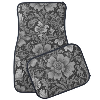 Monochrome Vintage Floral Pattern  Car Floor Mat