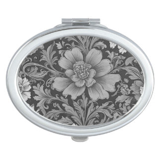 Monochrome Vintage Floral Pattern  Compact Mirror