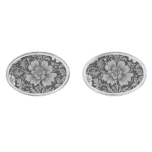 Monochrome Vintage Floral Pattern Cufflinks