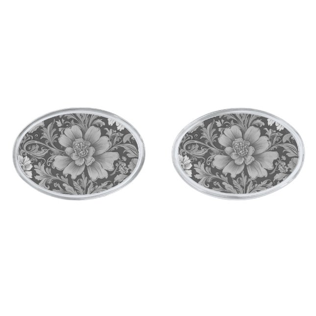 Monochrome Vintage Floral Pattern  Cufflinks (Front)