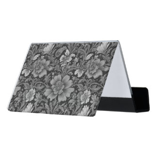 Monochrome Vintage Floral Pattern  Desk Business Card Holder