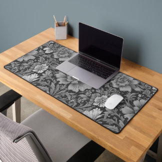 Monochrome Vintage Floral Pattern  Desk Mat